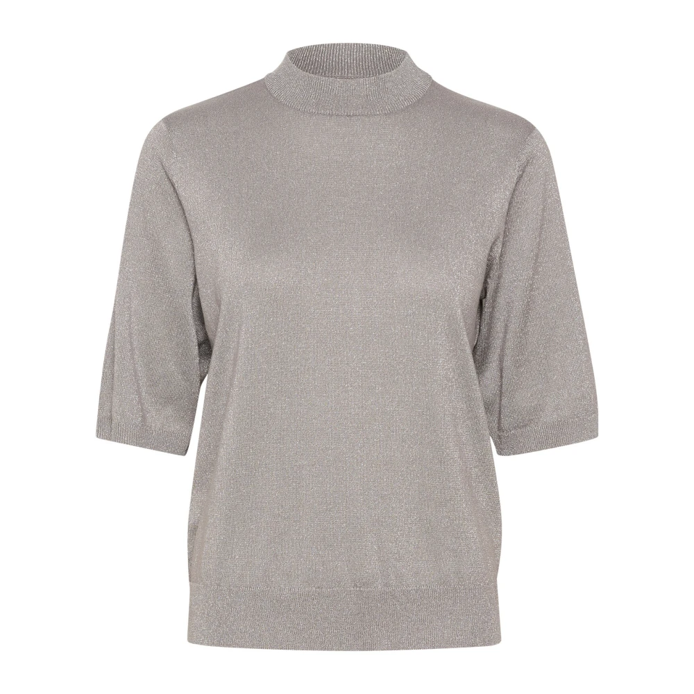 Cream Metallic Grijze Gebreide Blouse Gray Dames