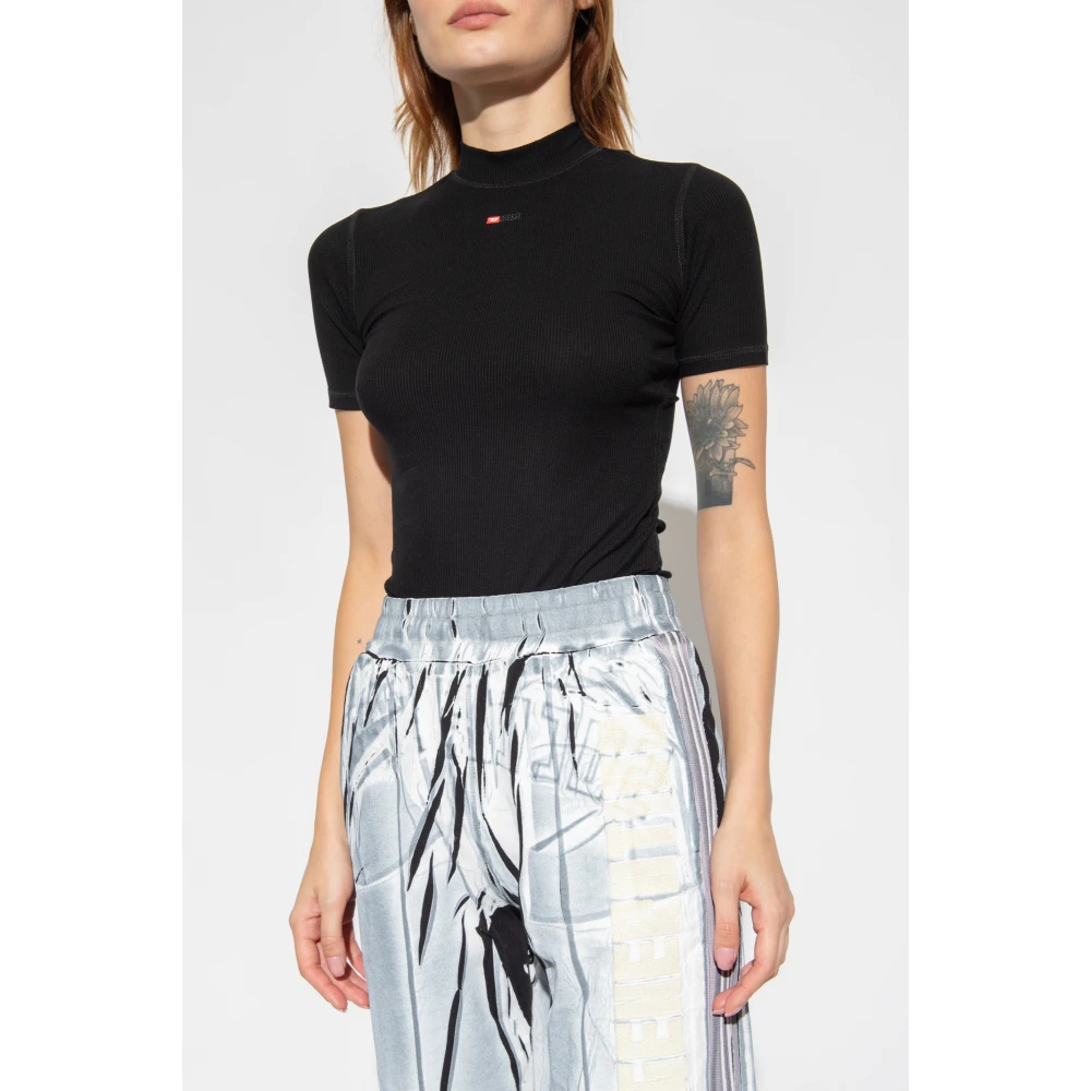 Diesel T-Mokky-Microdiv geribbelde top Black Dames