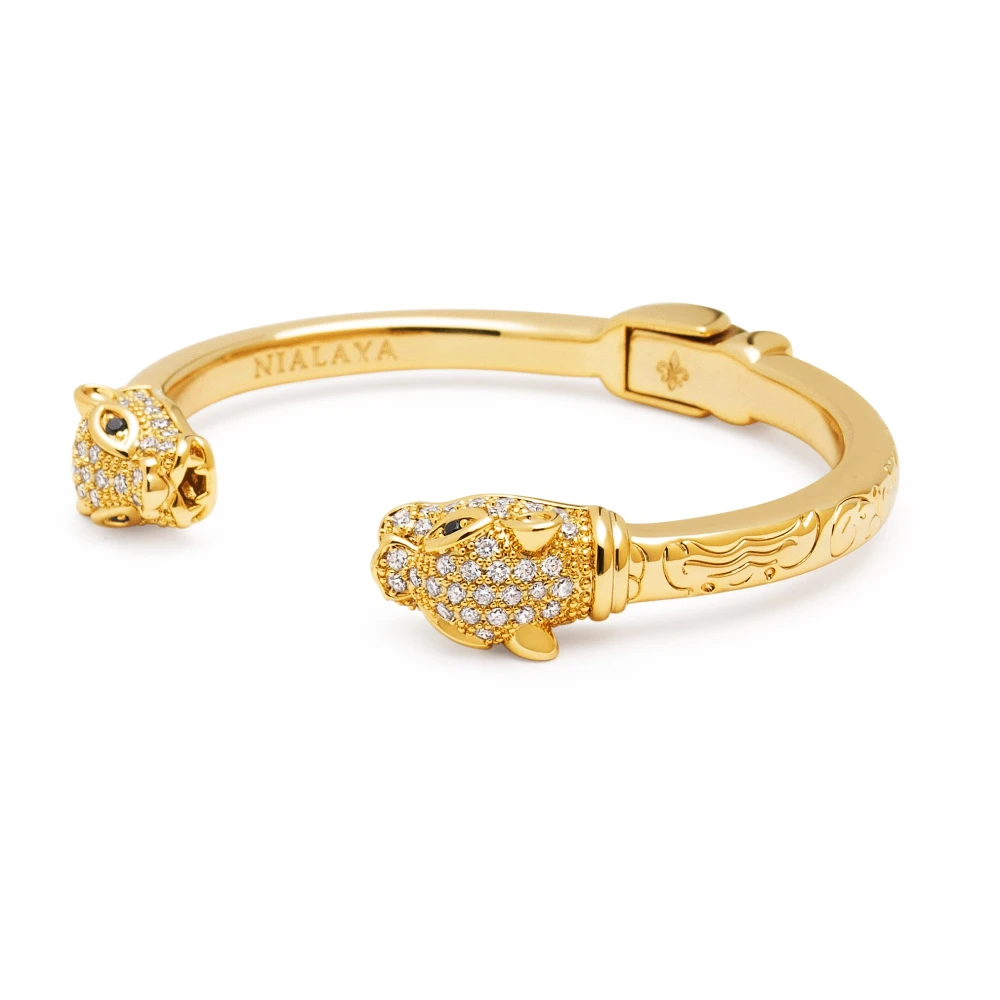 Nialaya Men's Yellow Bracelets, Xl, Gold Cz Panther Bangle