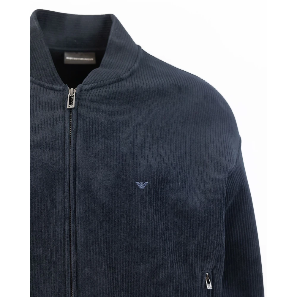 Emporio Armani Blauwe Bomberjack Multistripe Velvet Blue Heren