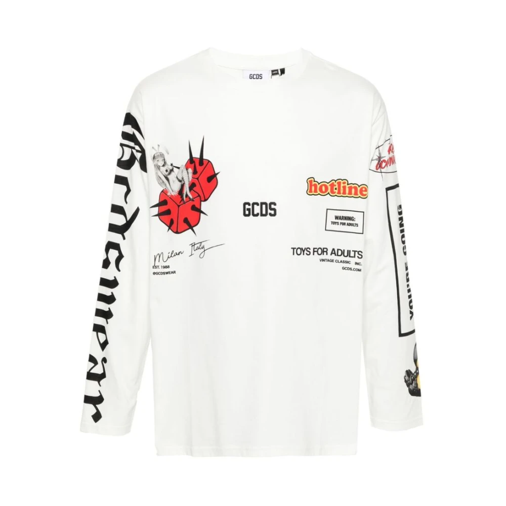 Gcds Katoenen Lichtgewicht Jersey Ronde Hals Sweater White Heren