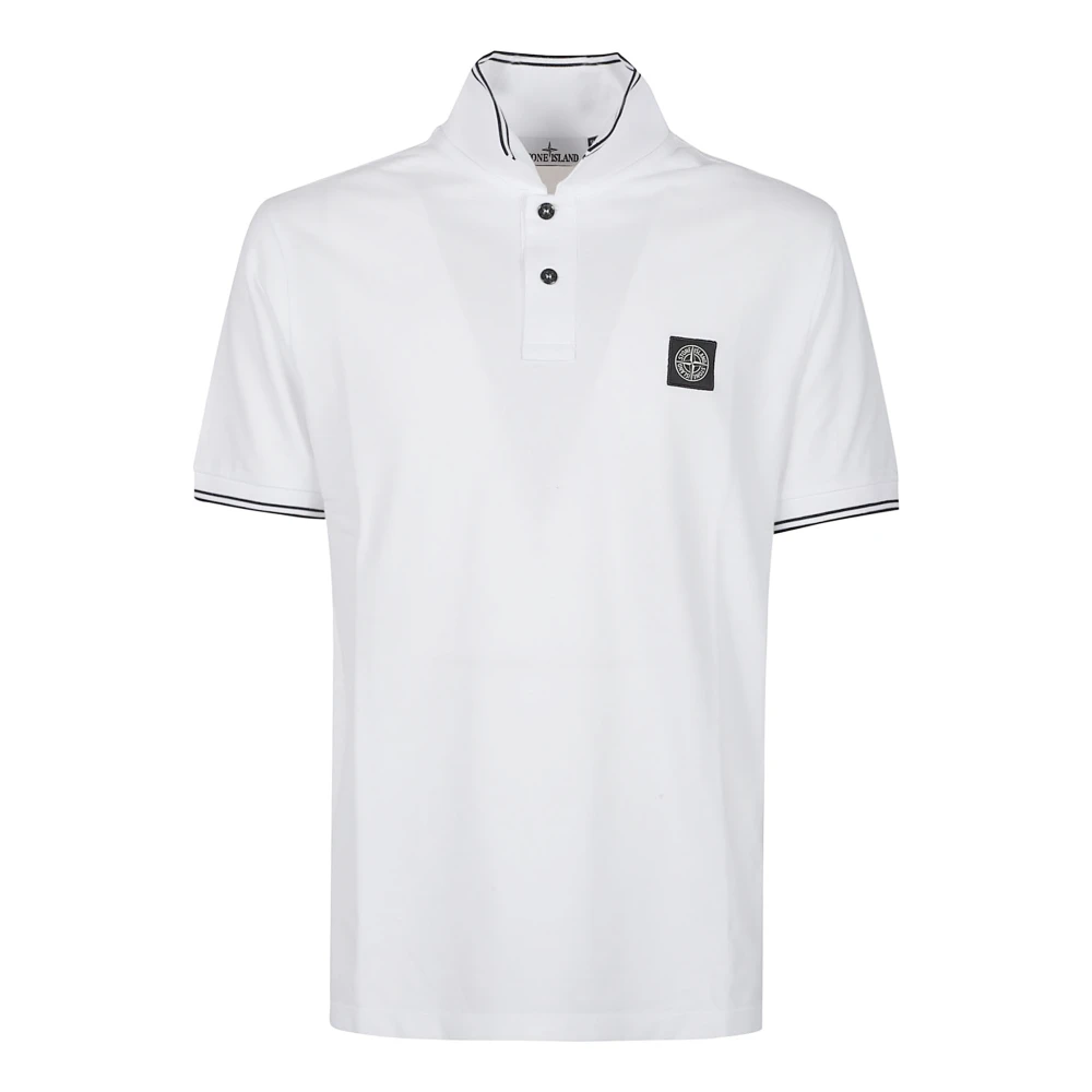 Stone Island White Polo Shirts, Male, M, Short Sleeve Slim Fit Polo Shirt