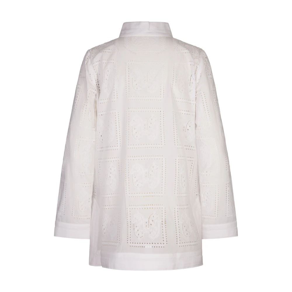 TORY BURCH Witte Geperforeerde Katoenen Tuniek Jurk White Dames