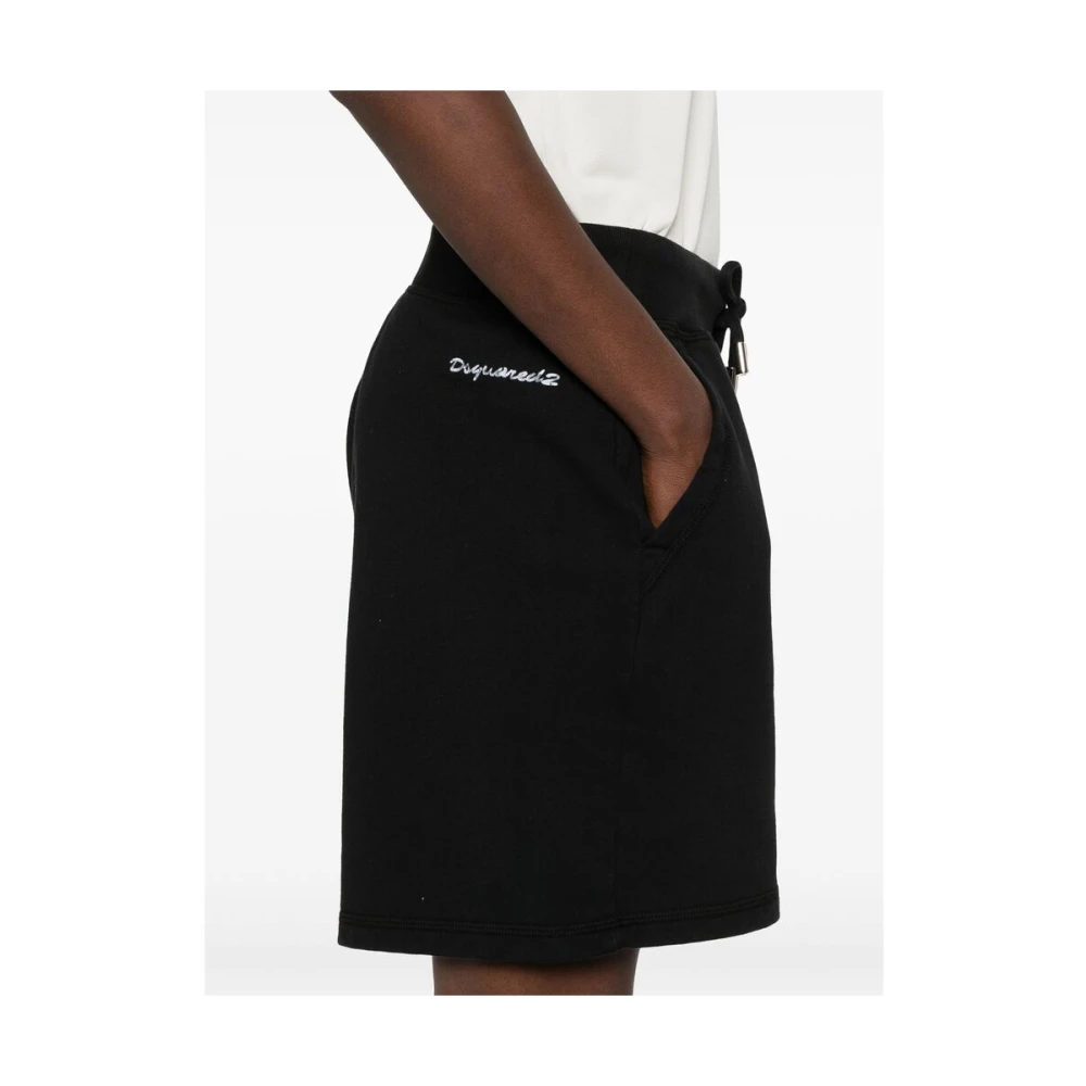 Dsquared2 Zwarte Elastische Taille Trekkoord Shorts Black Dames