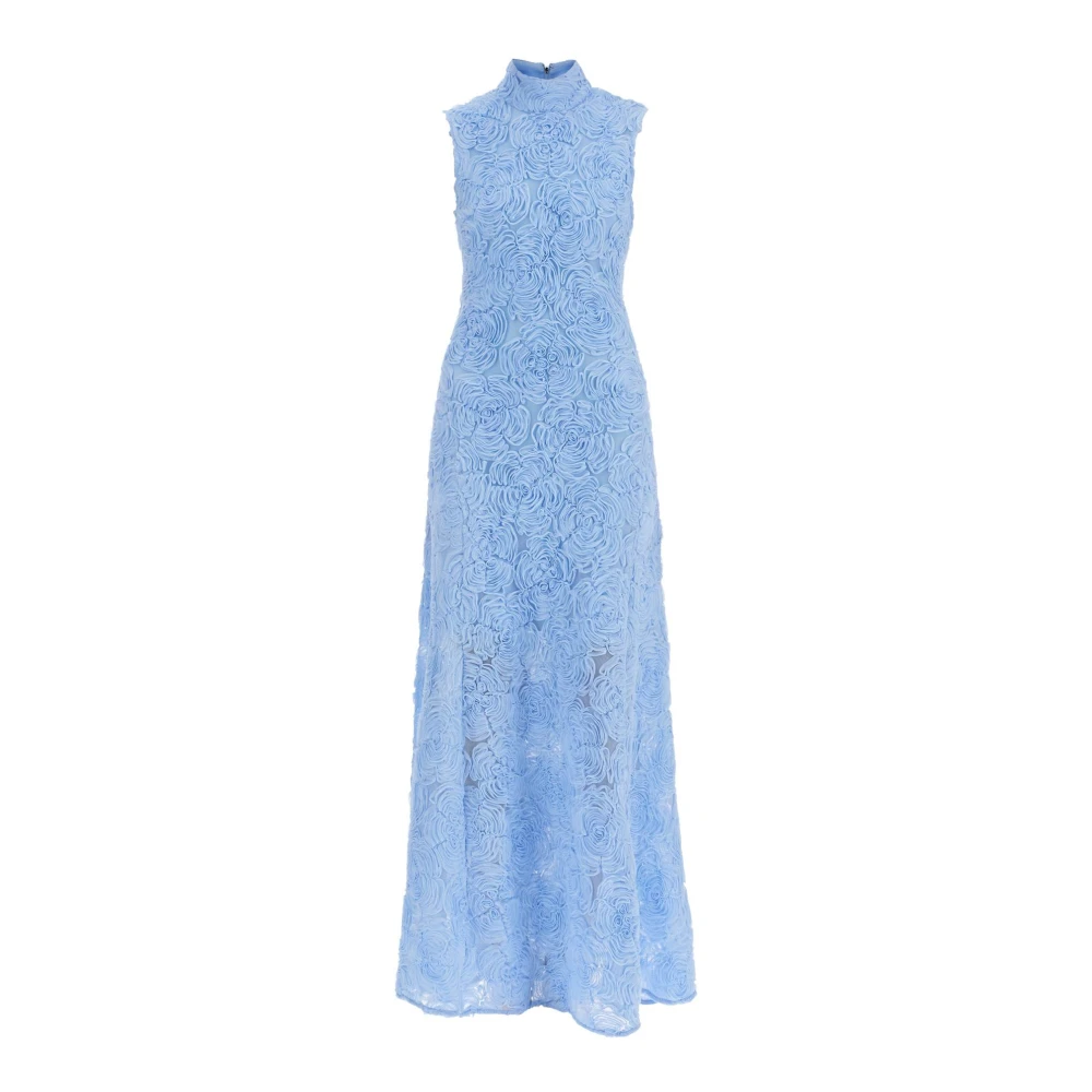 Rotate Birger Christensen Blauwe Bloemen Maxi Jurk met 3D-Rozen Blue Dames