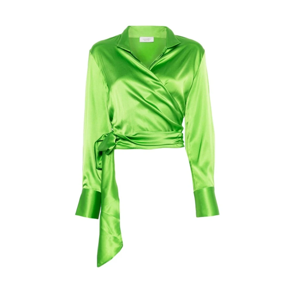 Mazzarelli Groene Zijden Wrap Shirt Green Dames