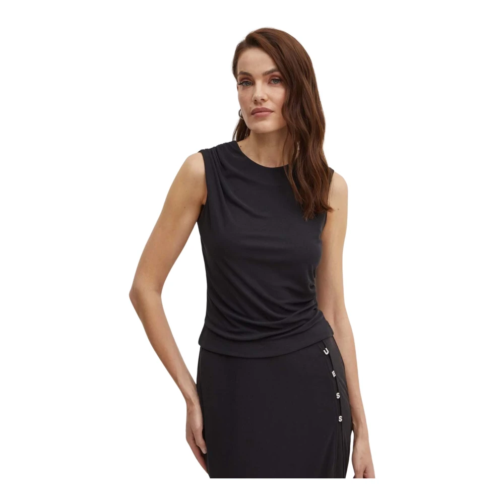 Guess Geribbelde Mouwloze Top Zwart Black Dames