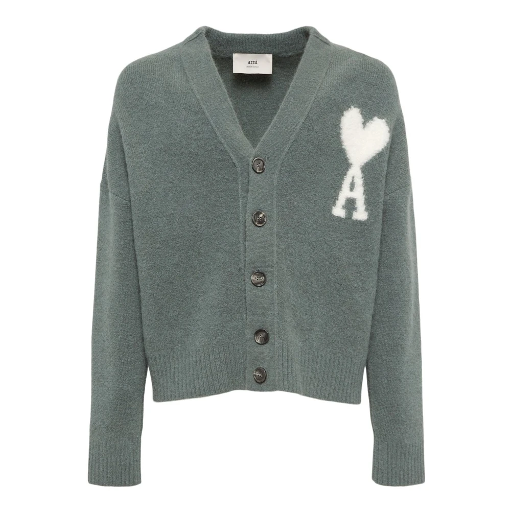 Ami Paris Groene Alpaca Cardigan met Ami de Coeur Green Heren