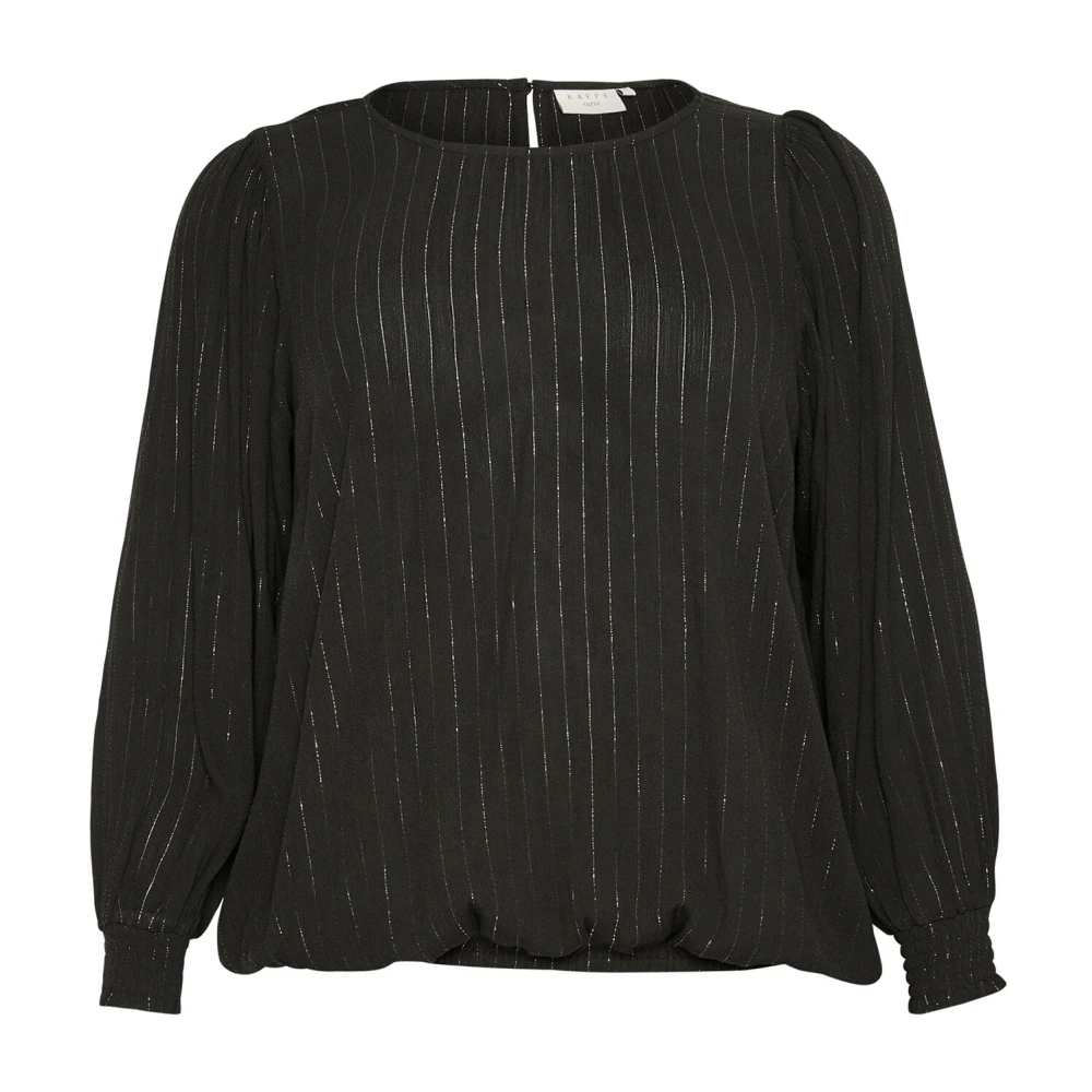 Kaffe Curve Zwart Diepe Blouse met Pofmouwen Black Dames