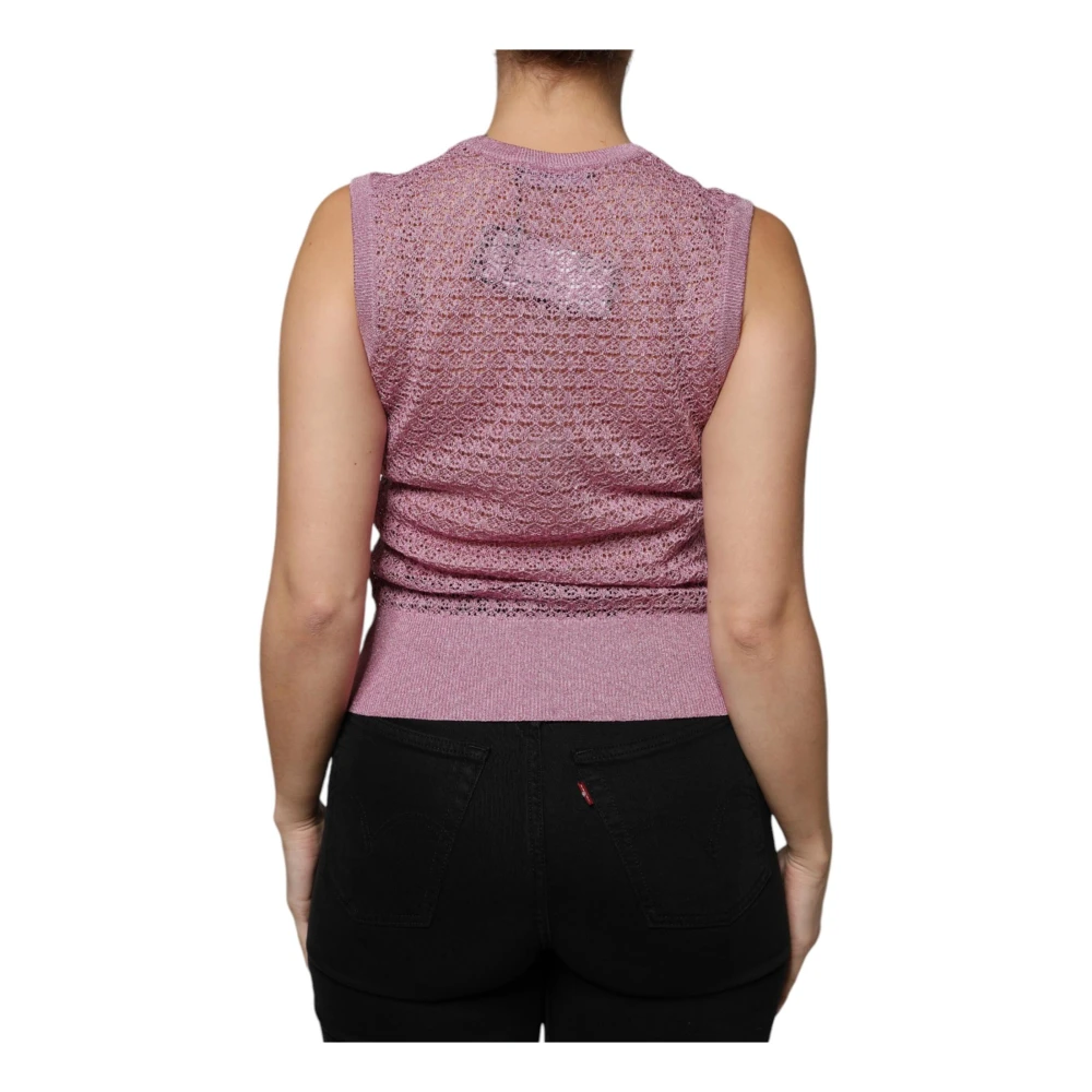 Dolce & Gabbana Roze Mesh Mouwloze Tanktop Pink Dames