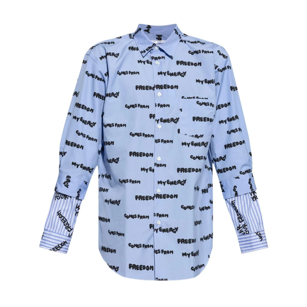 Comme des Garçons Blauw Slogan Print Overhemd Blue Heren