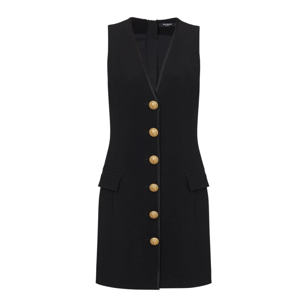 Balmain Women's Black Sleeveless Crepe Dress - Waistcoats - M - Jackets
