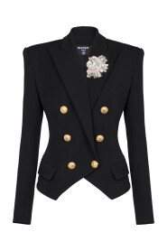 Wool double-breasted blazer with badge