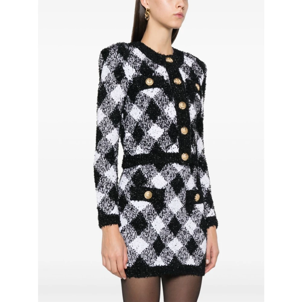Balmain Chique Tweedjasje Leeuwenmotief Black Dames