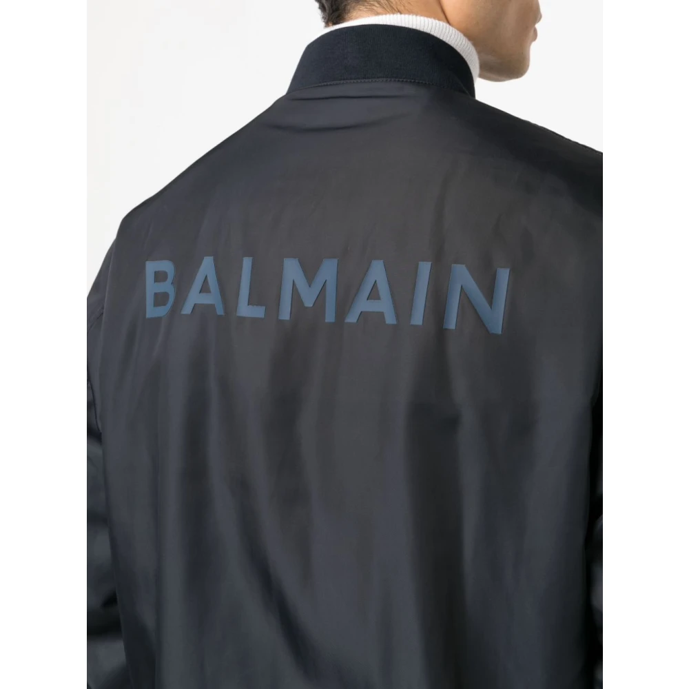 Balmain Blauwe Logo-Applique Bomberjack Blue Heren