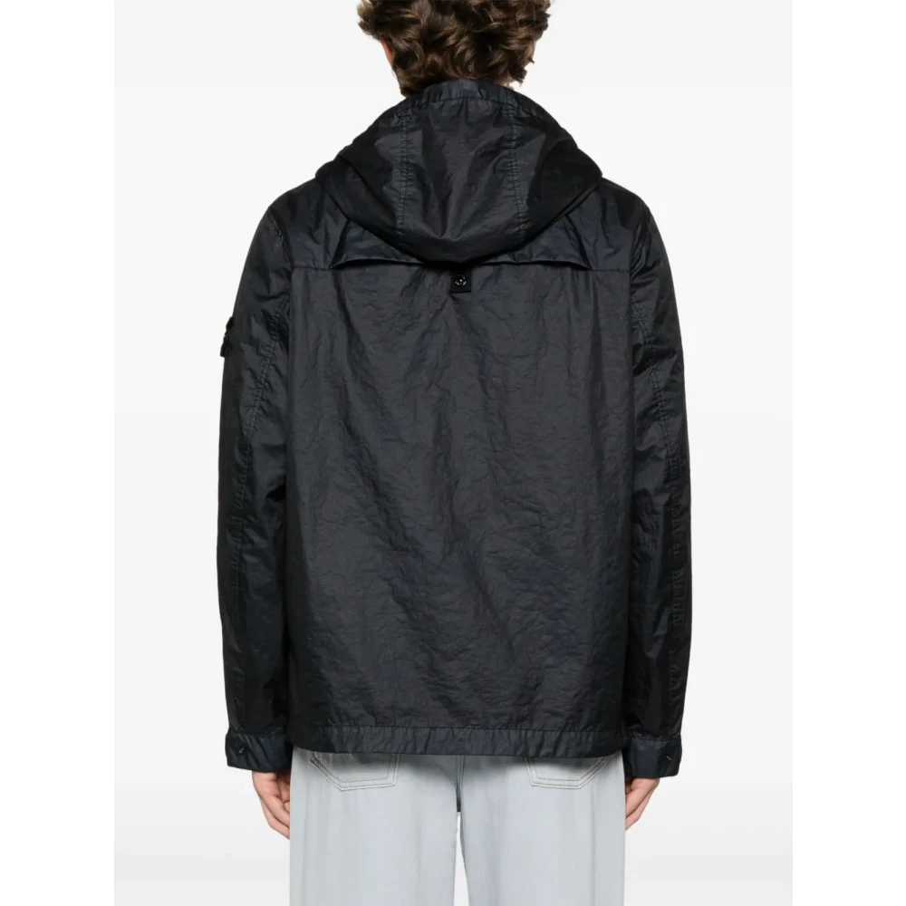 Stone Island Blauwe Nylonjas met capuchon Blue Heren