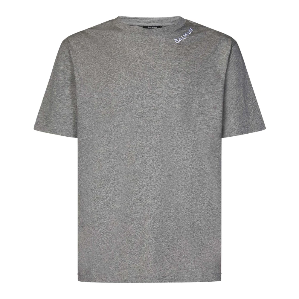 Balmain Grå Ekologisk Bomull T-shirt med Broderad Logotyp Gray, Herr
