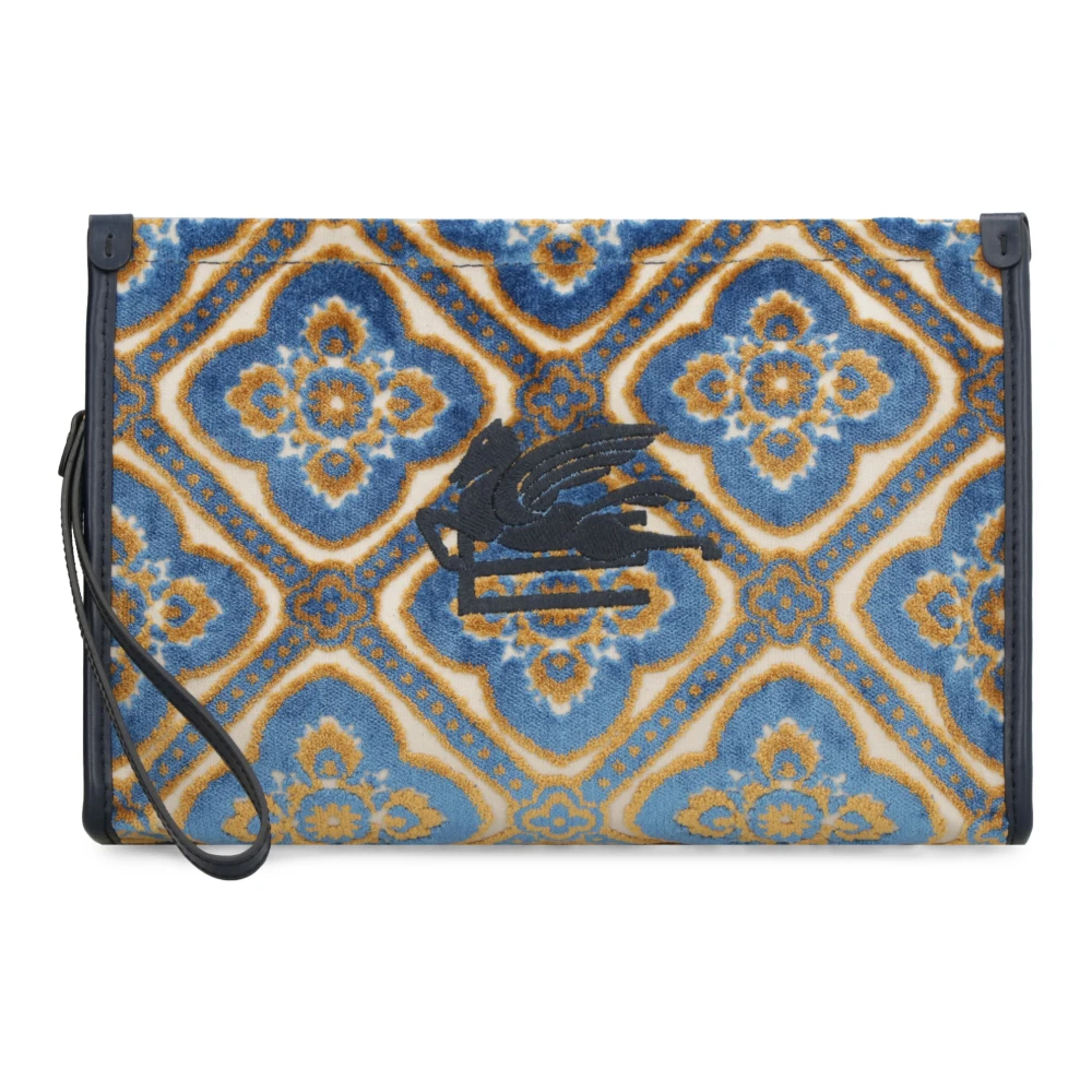 ETRO Gestreepte Jacquard Clutch met Leren Afwerking Blue Dames