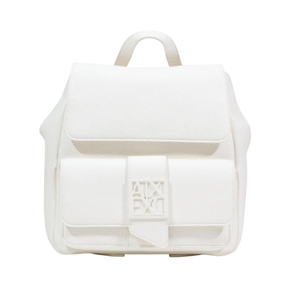 Armani Exchange Women's White Rucksack With Multiple Inside And Outside Pockets