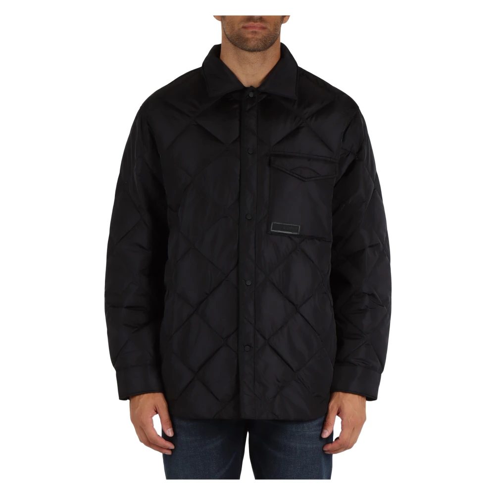 Armani Exchange Gewatteerd jack met voorlogo-patch Black Heren