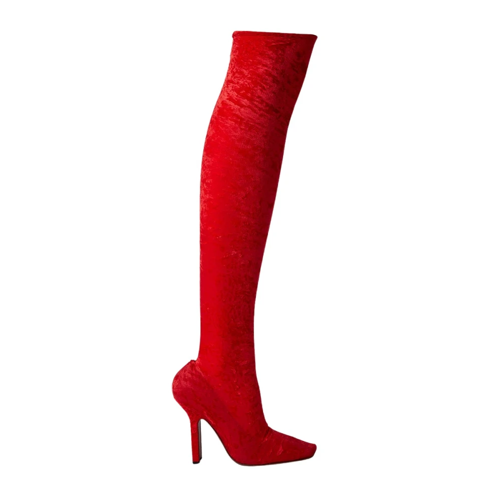 Vetements Women's Red Over-The-Knee Boots, 7 Uk, Boomerang Velvet Otk Boots