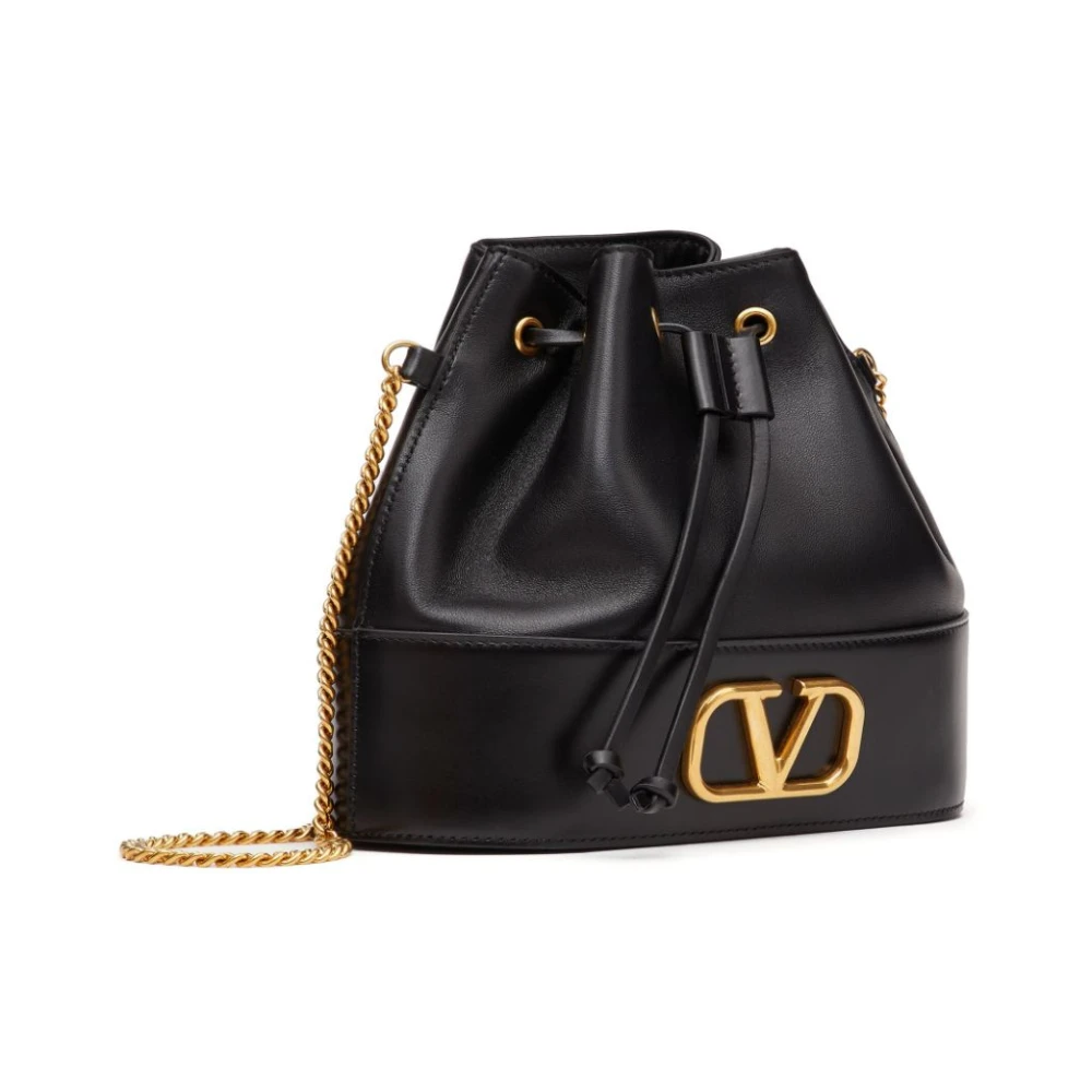 Valentino Garavani Zwarte Kalfsleren Trekkoordtas Black Dames