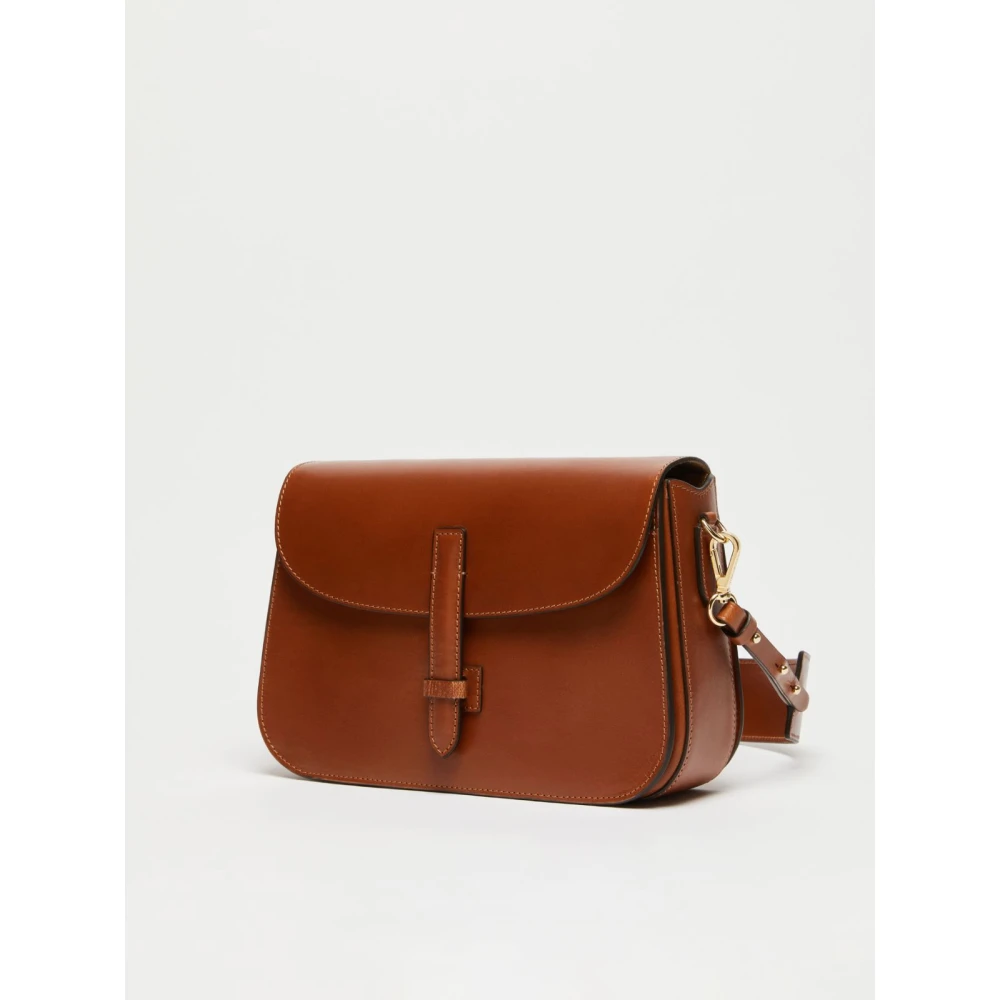 Max Mara Weekend Leren Crossbody Tas met Jacquard Band Brown Dames