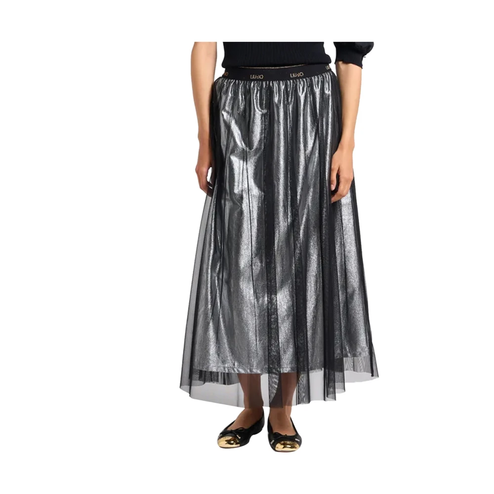 Liu Jo Glanzende Zilveren Midi Rok Gray Dames