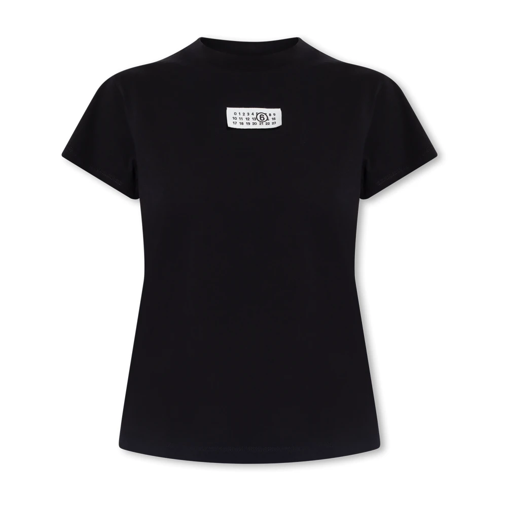 Maison Margiela Logo T-Shirt Comfortabele Katoen Rechte Snit Ronde Hals Gemaakt in Portugal Black Dames