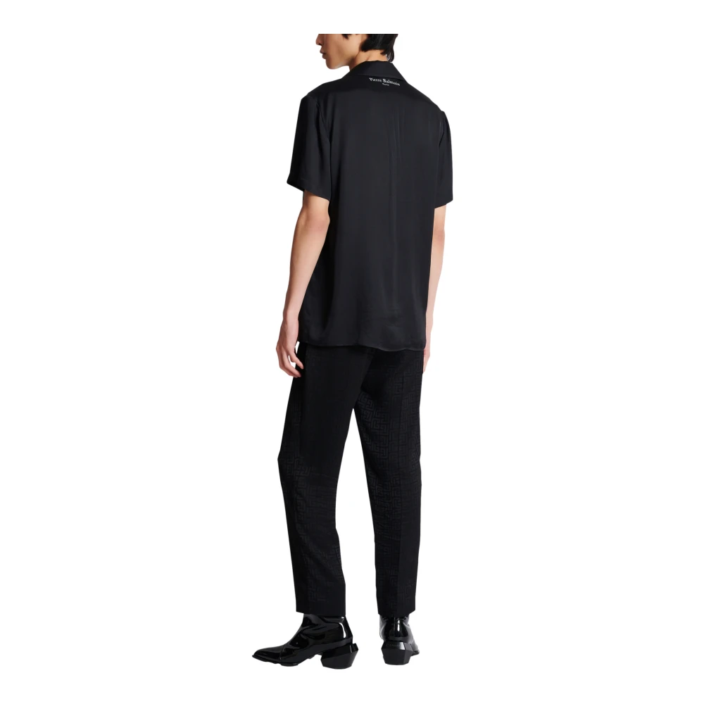 Balmain Korte satijnen overhemd met drakenprint Black Heren