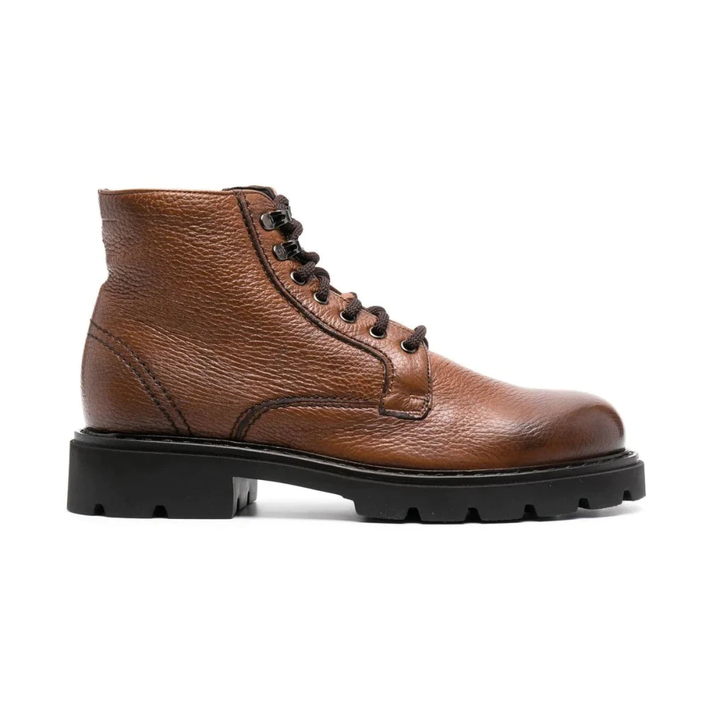 Casadei Men's Brown Leather Ankle Boots - Lace-Up Boots - 11 Uk - Shoes