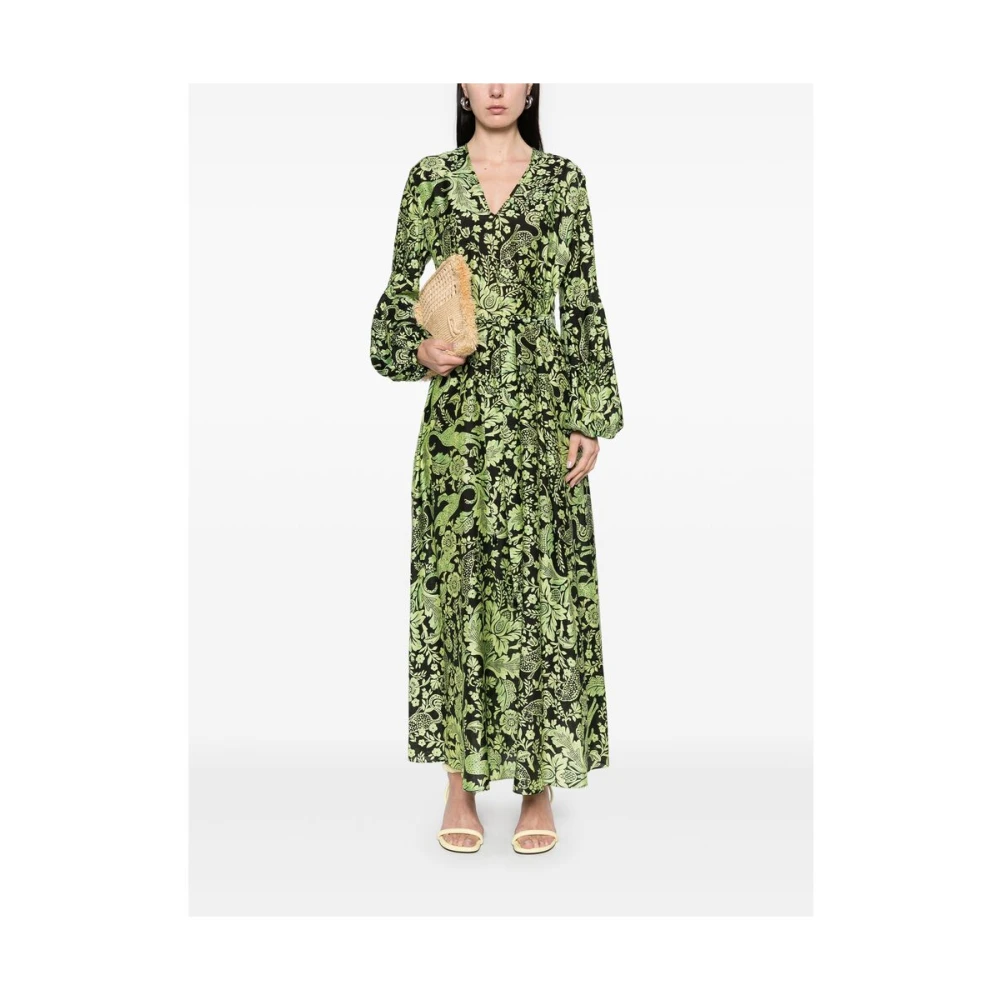 Diane Von Furstenberg Bloemen Luipaardprint Groene Jurk Multicolor Dames