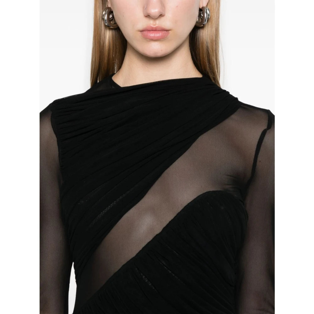 David Koma Mesh Mini Jurk Korte Mouw Zwart Black Dames