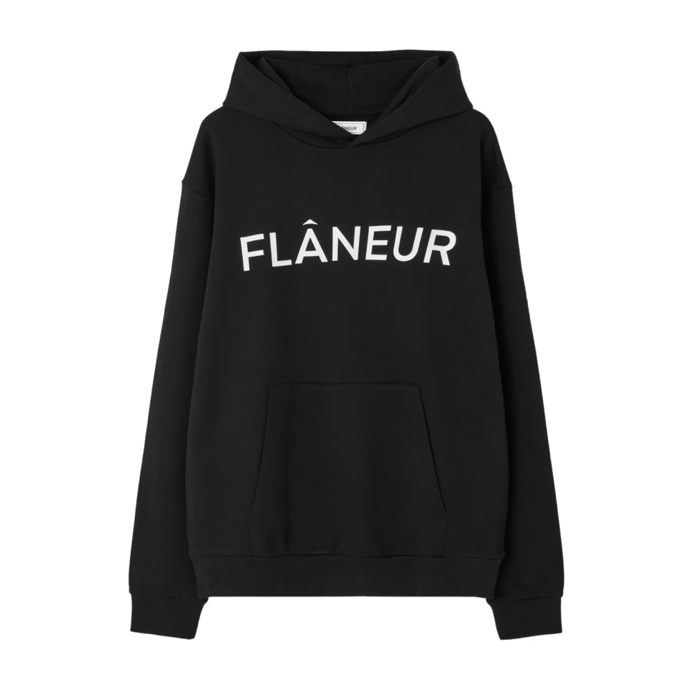 FLÂNEUR Tryckt Logotyp Hoodie Sweaters Black, Herr