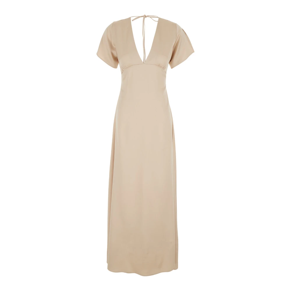 Plain Units Beige Korte Mouw Lange Jurk Beige Dames