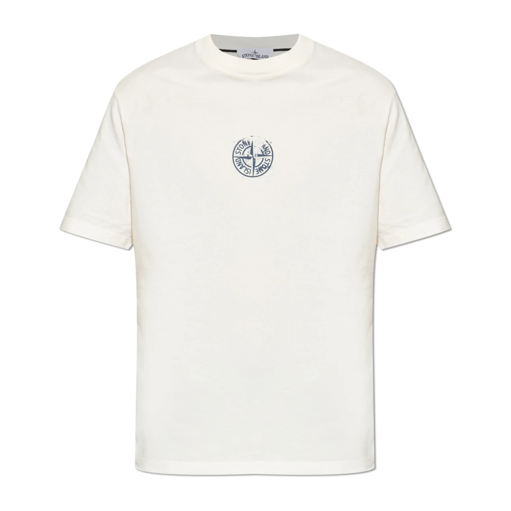 Stone Island Beige T-Shirts, Male, L, T-Shirt With Logo