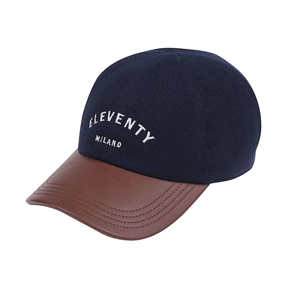 Eleventy Sportieve Baseballpet met leren klep Blue Heren