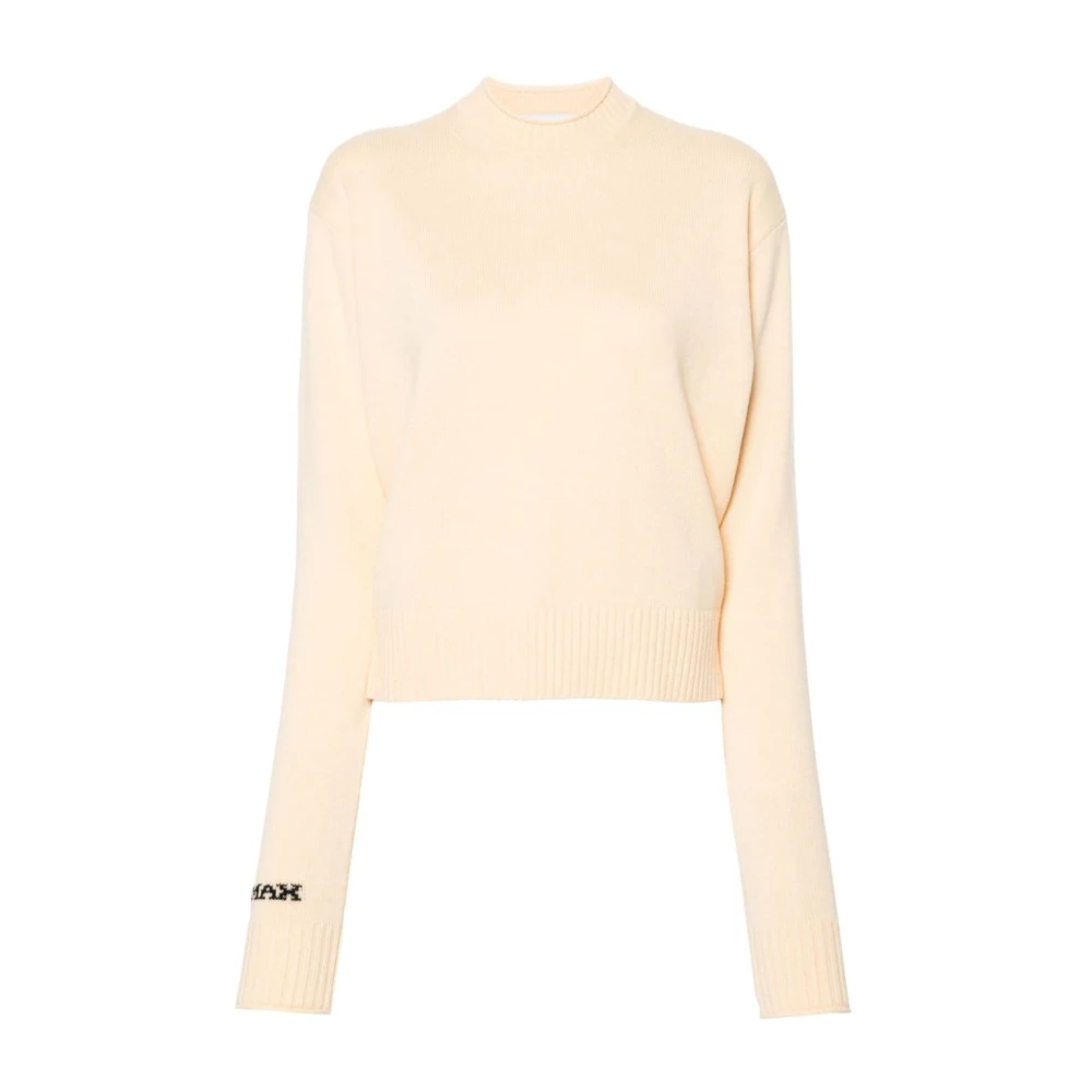 Sportmax Women's Yellow Round-Neck Knitwear, M, Wool Crewneck Jumper