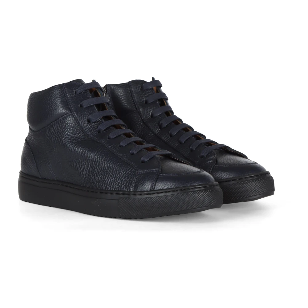 Doucal's Donkerblauwe Leren Hammered Sneakers Blue Heren