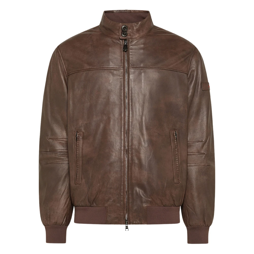 Peuterey , Leather Jackets, Male, Brown, M, Vintage-Effect Leather Bomber Jacket - Image 1