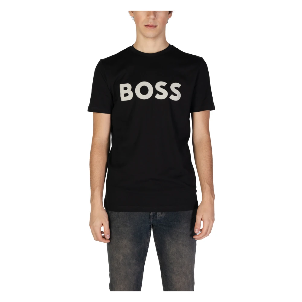 Hugo Boss Gedrukt Katoen Ronde Hals T-shirt Black Heren