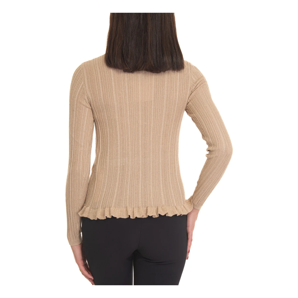 Liu Jo V-hals Gebreide Vest met Lurex Details Beige Dames
