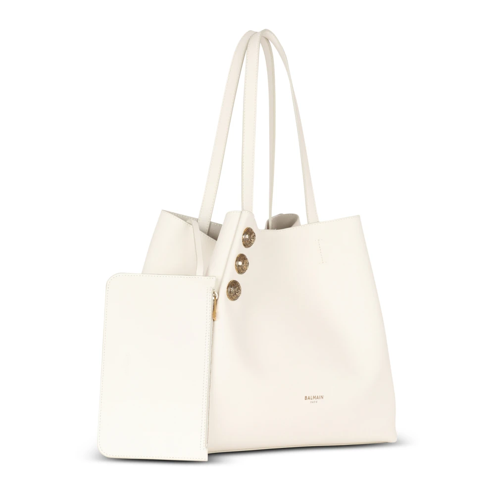 Balmain Emblème Leren Tote Tas White Dames