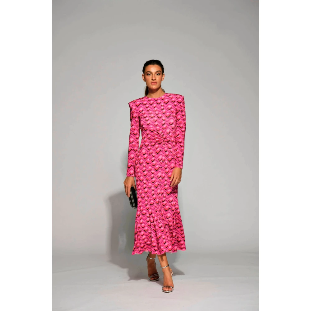 Moskada Fuchsia Zijden Midi Jurk met Schoudervullingen Multicolor Dames
