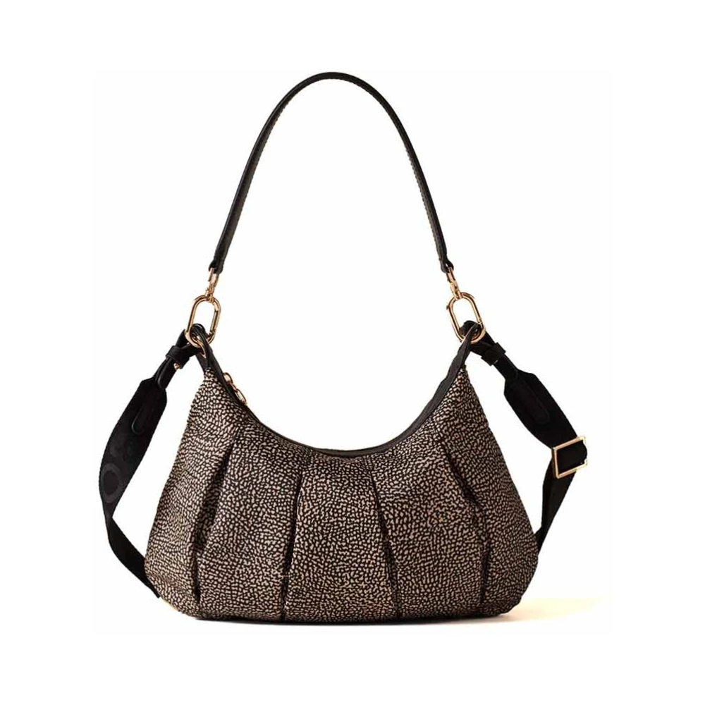 Borbonese Croissant Bedrukte Tas met Leren Details Brown Dames