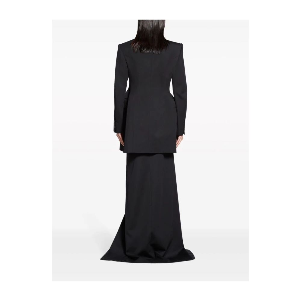 Balenciaga Zwarte wollen double-breasted jas Black Dames