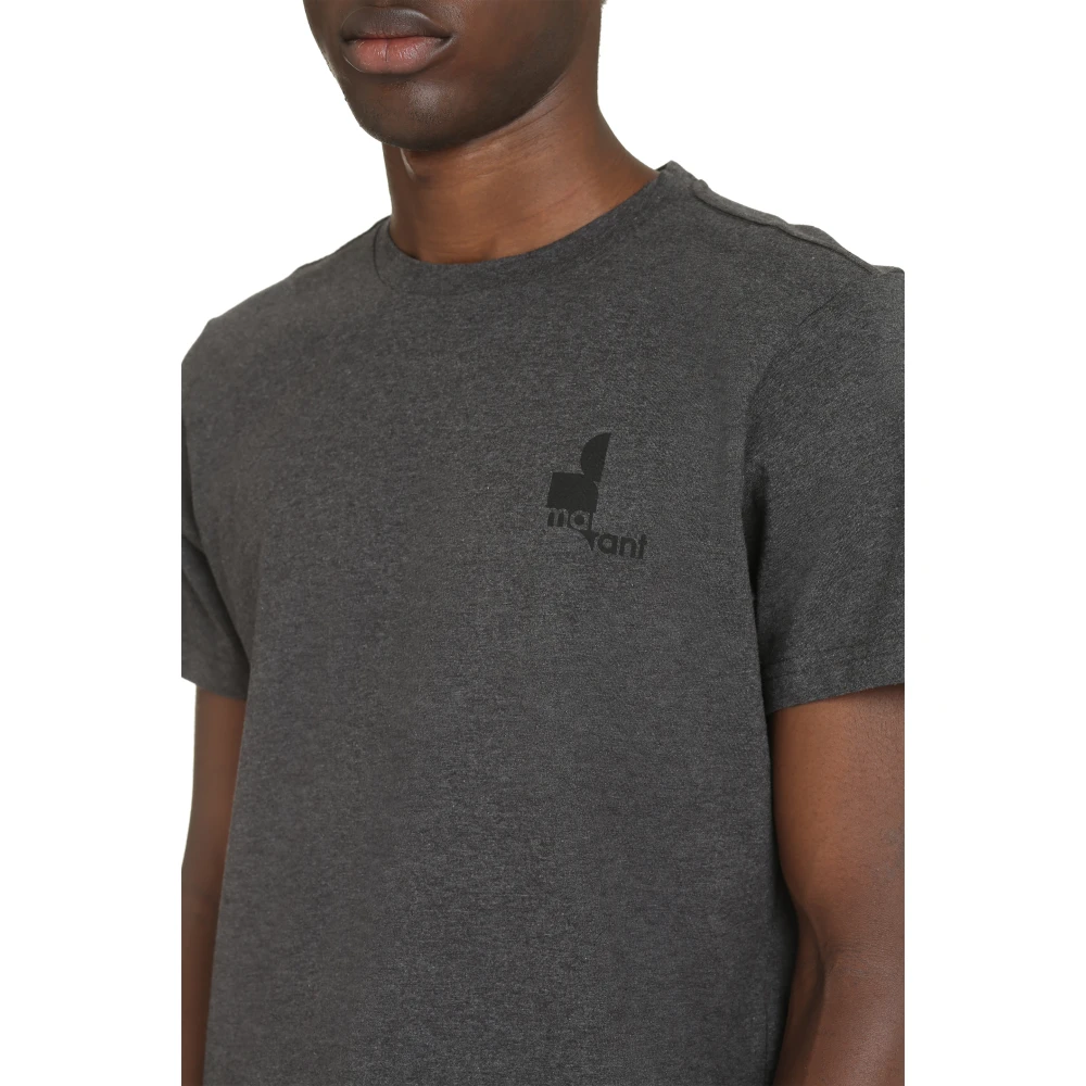 Isabel marant Logo Katoenen T-Shirt met Contrasterende Print Gray Heren