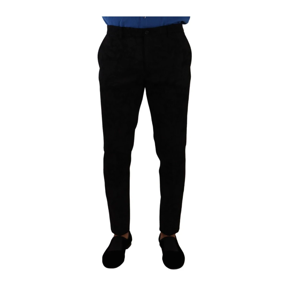 Dolce & Gabbana Men's Black Elegant Brocade Skinny Dress Trousers - Slim-Fit Trousers - M - Trousers