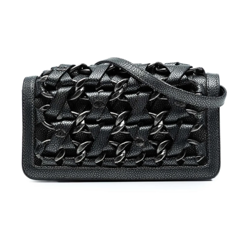 Chanel Vintage Women's Black Vintage Clutches, One Size, Pre-Owned Woven Chain Flap Bag