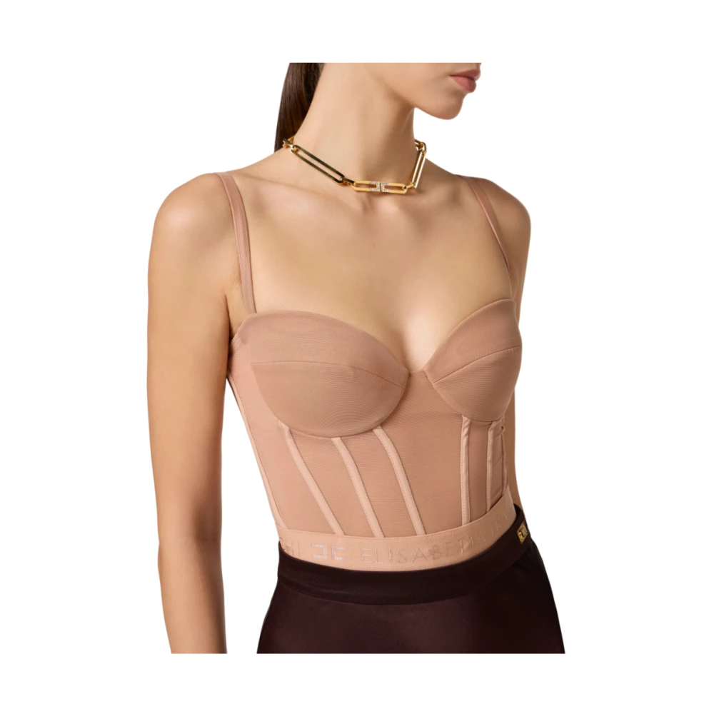 Elisabetta Franchi Nude Bustier Body Lingerie in Stretch Tule Beige Dames